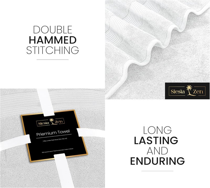 Siesta Zen 2 x Jumbo Bath Towels Extra Large 100% Cotton Premium Quality Jacquard Border Bath Sheet (90x180) - 600 GSM Ultra Absorbent Bathroom Towels Set for Spa Hotel and Home Use (White) - Image 5